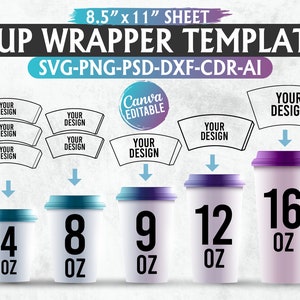 Paper Cup Wrapper Template Bundle, Cup Wrapper Svg Template, Paper ...