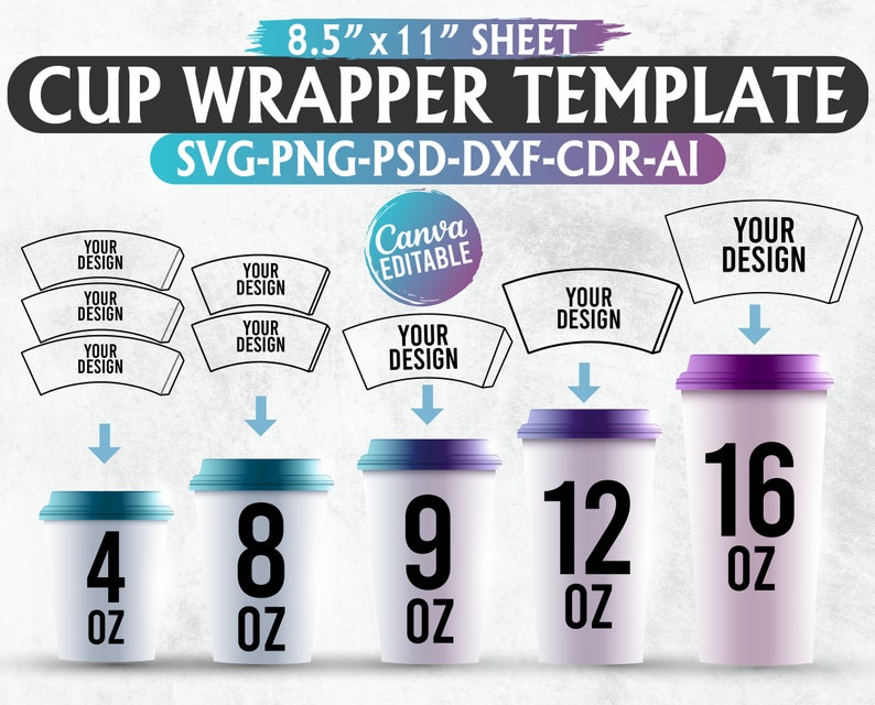 Paper Cup Wrapper Template Bundle Cup Wrapper Svg Template - Etsy
