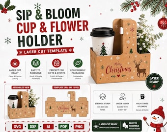 Coffee Cup Carrier SVG | Flower Holder Template | Drink Carrier SVG | Laser Cut Gift Box | Cricut Coffee Holder | Christmas SVG Bundle