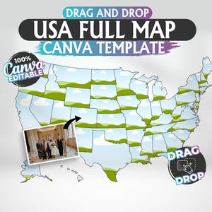 USA Vollkarte Canva Vorlage, 100% bearbeitbares Ziehen & Ablegen-Design, USA Staaten Canva Rahmen, USA Kartenvorlage, USA Karte Canva Vorlage