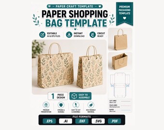Paper Shopping Bag Template SVG | Gift Bag SVG | Cricut Paper Bag Template | Retail Packaging SVG | Favor Bag Cut File | Cricut & Silhouette