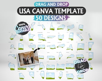 USA Map Canva Template: 50 State Designs (Digital Download)