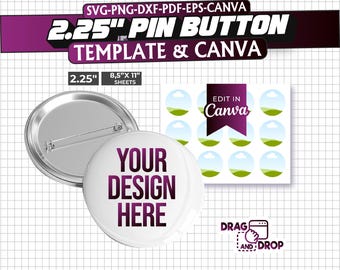 Modello di pulsante a spillo da 2,25 pollici: layout Canva modificabile (download digitale)