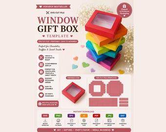 Rainbow Window Gift Box SVG, Candy Favor Box Template, Treat Packaging SVG, Cookie Box Cut File, Cricut Party Favor Box