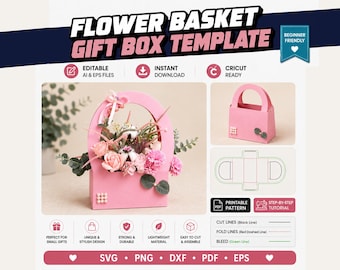 Flower Basket SVG | Gift Basket Template | Cricut Basket SVG | Paper Gift Box Template | Favor Basket SVG | Instant Download