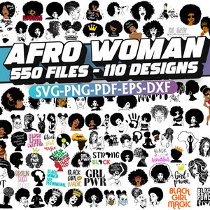 Afro Woman Svg Bundle, African American Svg, Afro Queen Svg, Afro Girl Svg, Afro Svg for Cricut, For Cricut, For Silhouette, Cut Files, Png