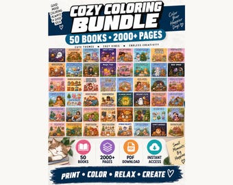 Cozy Coloring Bundle, 50 Coloring Books, 2000+ Coloring Pages, Printable PDF, Cute Coloring Book Collection, Instant Digital Download