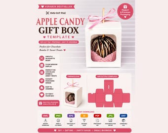 Candy Apple Gift Box SVG, Chocolate Bomb Box Template, Candy Apple Packaging SVG, Treat Favor Box, Cricut Candy Box Cut File