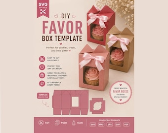 DIY Favor Box Template SVG, Cupcake Favor Box Svg, Wedding Favor Box Template, Window Gift Box SVG, Cricut Gift Box Cut File,Party Treat Box