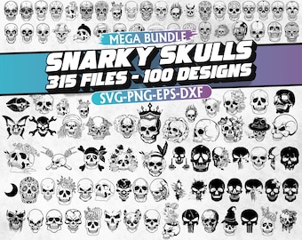 Snarky Skull SVG-bundel: Sugar Skull-clipart (digitale download)