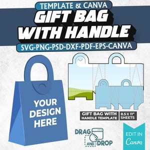 Customizable Gift Bag with Handle Template: SVG, PNG, PDF (Digital Download)