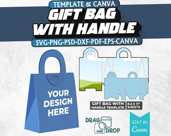 Plantilla de bolsa de regalo personalizable con asa: SVG, PNG, PDF (descarga digital)