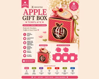Apple Gift Box SVG Template, Teacher Apple Favor Box, Candy Treat Packaging SVG, Cricut Gift Box Cut File, Back To School Box