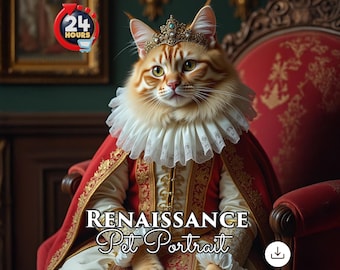 Custom Renaissance Royal Cat Portrait: Unique Pet Art (Digital Download)