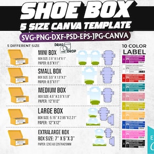 Shoe Box Template Bundle, Sneaker Box Template, Shoe Box Svg, Gift Box Svg, Party Favors box, Shoe box label template, Canva Editable
