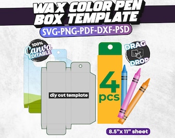 Modèle de boîte à crayons : cadeau de fête à faire soi-même, modifiable sur toile (téléchargement numérique)
