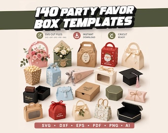 140 Party Favor Box SVG Bundle | Gift Box Templates | Cricut Box SVG | Wedding Favor Box | Treat Box SVG | Printable Box Bundle