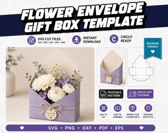 Flower Envelope SVG | Flower Gift Box Template | Cricut Envelope Box SVG | Printable Gift Box | Cutting Machine Files | SVG