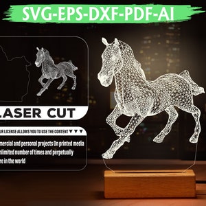 Horse Led Lights Table Lamp Svg. Equestrian Gifts Acrylic Light Art Deco Lamp. Horse Gifts Night Light 3D Led Lamp Kids Desk Decor