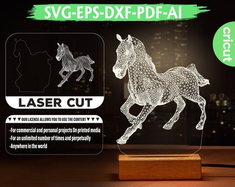 Horse Led Lights Table Lamp Svg. Equestrian Gifts Acrylic Light Art Deco Lamp. Horse Gifts Night Light 3D Led Lamp Kids Desk Decor