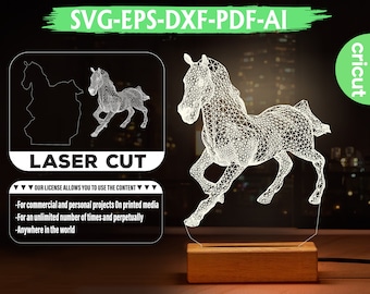 馬のLEDテーブルランプ SVG：アールデコ調の乗馬デザイン（デジタルファイル）