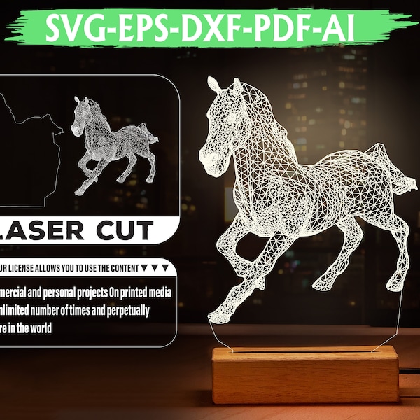 Pferd Led Lichter Tischlampe Svg. Equestrian Gifts Acryl-Licht-Art-Deco-Lampe. Pferd Geschenke Nachtlicht 3D LED Lampe Kinder Schreibtisch Dekor