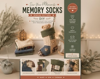 Memory Christmas Socks Sewing Pattern, Memory Stocking PDF, Old Clothes Keepsake, Christmas Stocking Pattern, DIY Sewing Pattern