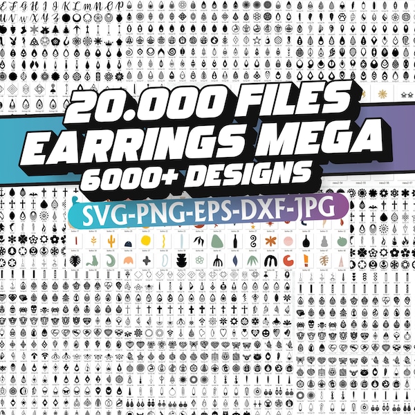20000 Mega orecchino in formato SVG, modello in formato SVG per orecchini, orecchini in finta pelle, orecchini tagliati al laser, pacchetto Svg, Silhouette - Cricut - File digitale, Svg