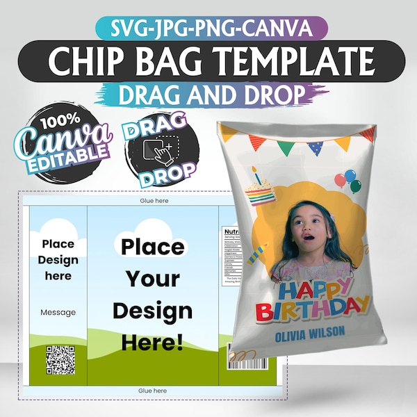 Chip Bag Template, Blank Chip Bag, Chip Bag Template Canva Editable, Chip Bag Label, Chip Bag Editable, Printable Party Favor, Canva Edit