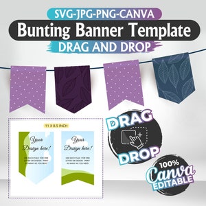Bunting Banner Template, Banner Flag Template, Scallop banner svg, Custom Canva Frames, Bunting flags Birthday Garland, Banner Templates