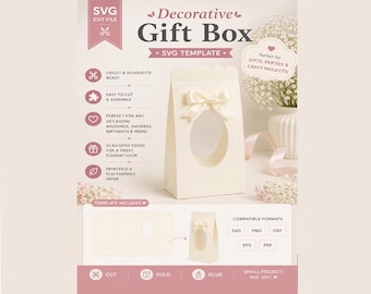 Decorative Gift Box SVG Template, Scalloped Favor Box SVG, Wedding Gift Box Template, Cricut Gift Packaging, Party Favor Box Cut File