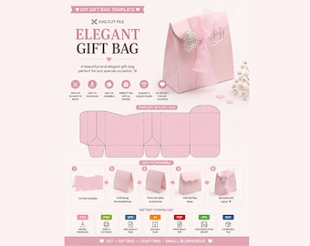 Elegant Gift Bag SVG, Printable Favor Bag Template, DIY Paper Gift Bag, Cricut Gift Packaging SVG, Party Treat Bag Cut File
