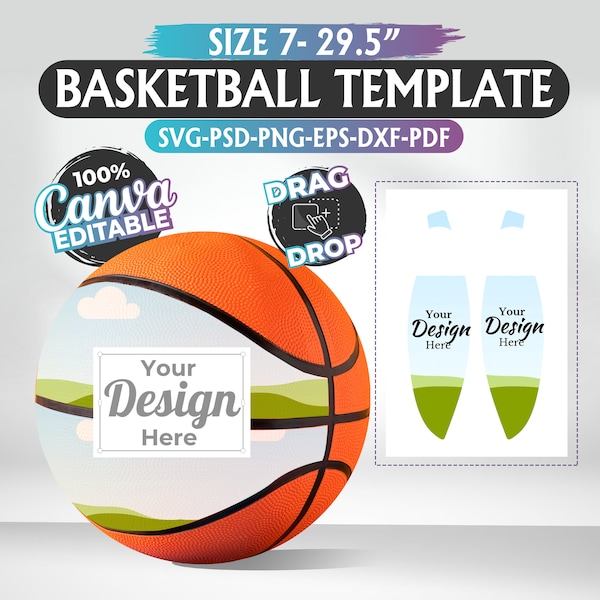 Size 7 Basketball Panel Template Svg, Blank Basketball Panel Template, Canva Template, Photo Basketball, Custom Basketball Panel Template