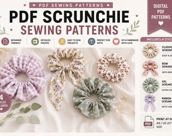 Scrunchie Sewing Pattern Bundle PDF | 4 Hair Scrunchie Patterns | Bow Scrunchie Pattern | DIY Hair Accessories | Instant Download