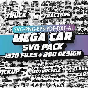 Car SVG Bundle: 280 Vehicle Designs (Digital Download)