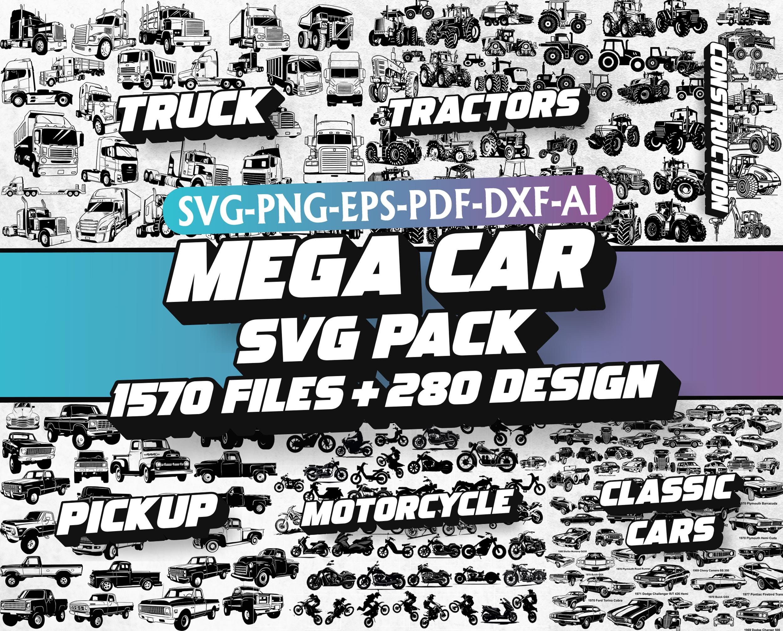 Car SVG Bundle: 280 Vehicle Designs (Digital Download)