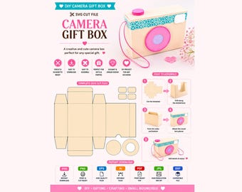 Camera Gift Box SVG, Camera Favor Box Template, Photography Party Box SVG, Cricut Treat Packaging, Printable Camera Gift Bag