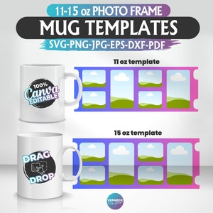 11-15 Oz Becher Fotorahmen Vorlage: Canva Bearbeitbar (Digitaler Download)