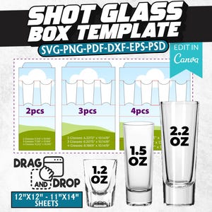 1.2 Oz | 1.5 Oz | 2.2 Oz Shot Glass Box Template Bundle, Box Template, Box Svg, Party Favor Box, Canva Editable, Instant Download