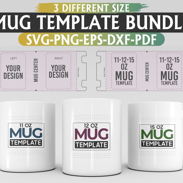 11-12-15 oz Mug Template Bundle, Sublimation Template, Full Wrap Mug Template, Cricut Mug Press Template, Template SVG for Cricut, Mug Press