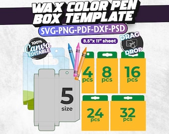 Lot de modèles de crayons de couleur : 5 tailles, canevas modifiables (SVG, PNG, PDF)