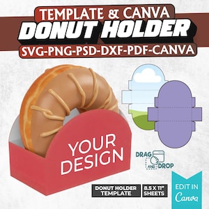 Plantilla personalizable para porta donas / Plantilla para caja de donas, caja de donas SVG, Caja SVG, Recuerdos de fiesta, Caja de donas imprimible, Canva editable