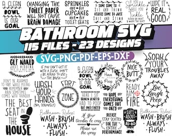 Pacote de arquivos SVG divertidos para banheiro: 23 designs, frases para banheiro (download digital)