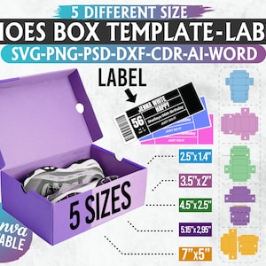 Sneaker Box Template, Shoe Box Template, Shoes Box Svg, Shoe box label svg, Label svg, Template Svg, svg files for cricut, Instant Download