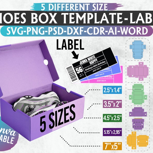 Sneaker Box Template, Shoe Box Template, Shoes Box Svg, Shoe box label svg, Label svg, Template Svg, svg files for cricut, Instant Download
