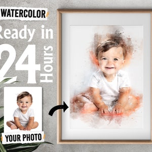 Custom Watercolor Baby Portrait from Photo (Digital Download)