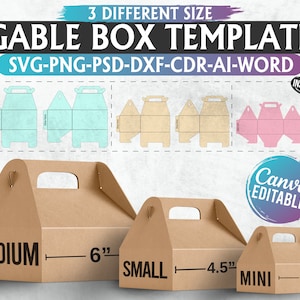 Bundle Gable Box Template, Gable Box SVG, Box Svg, Box template Svg, 3 Different Size Gable Box, svg for cricut, 8.5&quot;x11&quot; sheet, Printable