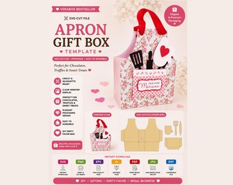 Apron Gift Box SVG Template, Kitchen Favor Box SVG, Baking Gift Packaging, Chef Treat Box Cut File, Cricut Cooking Party Box
