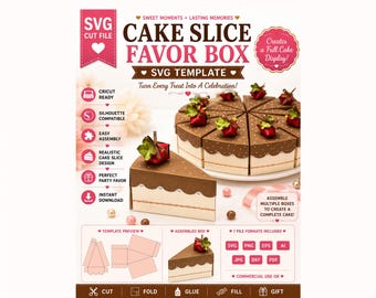 Cake Slice Favor Box SVG Template, Cake Box SVG, Party Favor Box Cut File, Wedding Favor Box, Birthday Treat Box, Cricut SVG