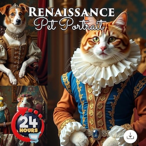 Custom Regal Pet Portrait, Renaissance Dog Portrait from Photo, Pet Portrait, Portrait Art Design, Lovers Gift, Animal Painting, Wall Decor